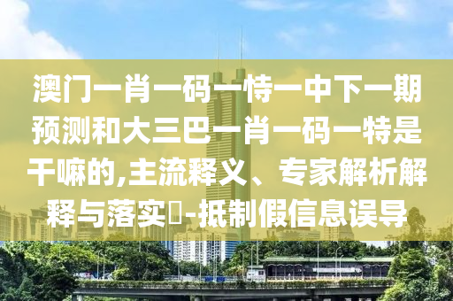 澳門一肖一碼一恃一中下一期預(yù)測和大三巴一肖一碼一特是干嘛的,主流釋義、專家解析解釋與落實?-抵制假信息誤導(dǎo)
