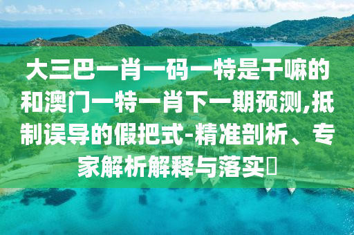 大三巴一肖一碼一特是干嘛的和澳門一特一肖下一期預(yù)測,抵制誤導(dǎo)的假把式-精準(zhǔn)剖析、專家解析解釋與落實?