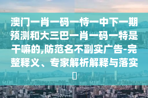 澳門一肖一碼一恃一中下一期預(yù)測和大三巴一肖一碼一特是干嘛的,防范名不副實廣告-完整釋義、專家解析解釋與落實?