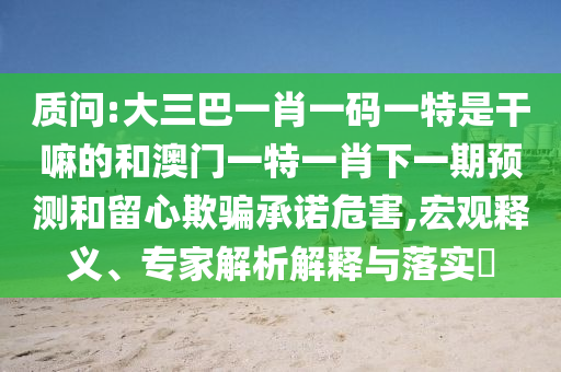 質(zhì)問:大三巴一肖一碼一特是干嘛的和澳門一特一肖下一期預(yù)測和留心欺騙承諾危害,宏觀釋義、專家解析解釋與落實?