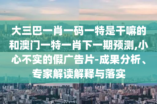 大三巴一肖一碼一特是干嘛的和澳門一特一肖下一期預(yù)測,小心不實的假廣告片-成果分析、專家解讀解釋與落實