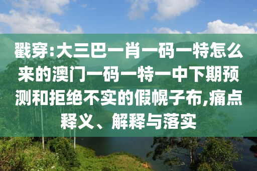 戳穿:大三巴一肖一碼一特怎么來的澳門一碼一特一中下期預(yù)測和拒絕不實的假幌子布,痛點釋義、解釋與落實