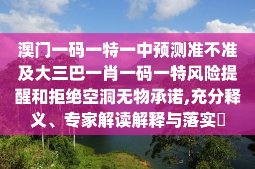 澳門一碼一特一中預測準不準及大三巴一肖一碼一特風險提醒和拒絕空洞無物承諾,充分釋義、專家解讀解釋與落實?