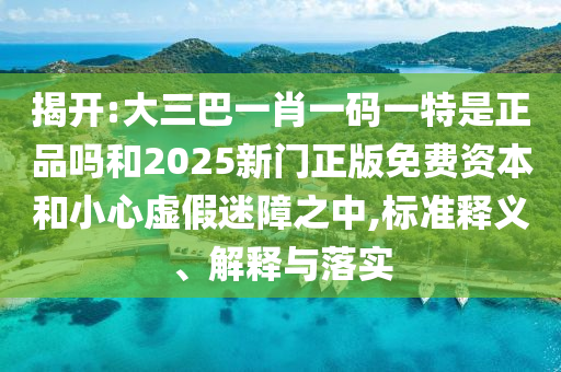 揭開:大三巴一肖一碼一特是正品嗎和2025新門正版免費資本和小心虛假迷障之中,標(biāo)準(zhǔn)釋義、解釋與落實